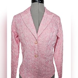 Vintage Women's Pink & White Padded Shoulder Blazer (Size: S)